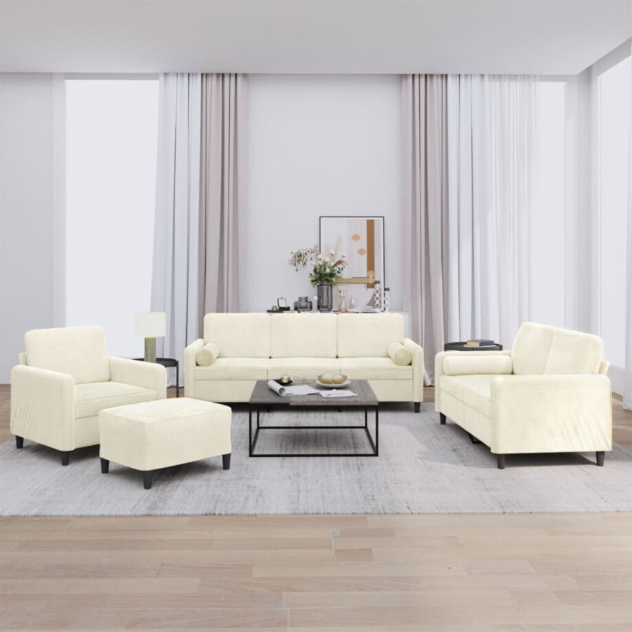 vidaXL 4-delige Loungeset met kussens fluweel crèmekleurig vidaXL 4-delige Loungeset met kussens fluweel crèmekleurig afbeelding 1