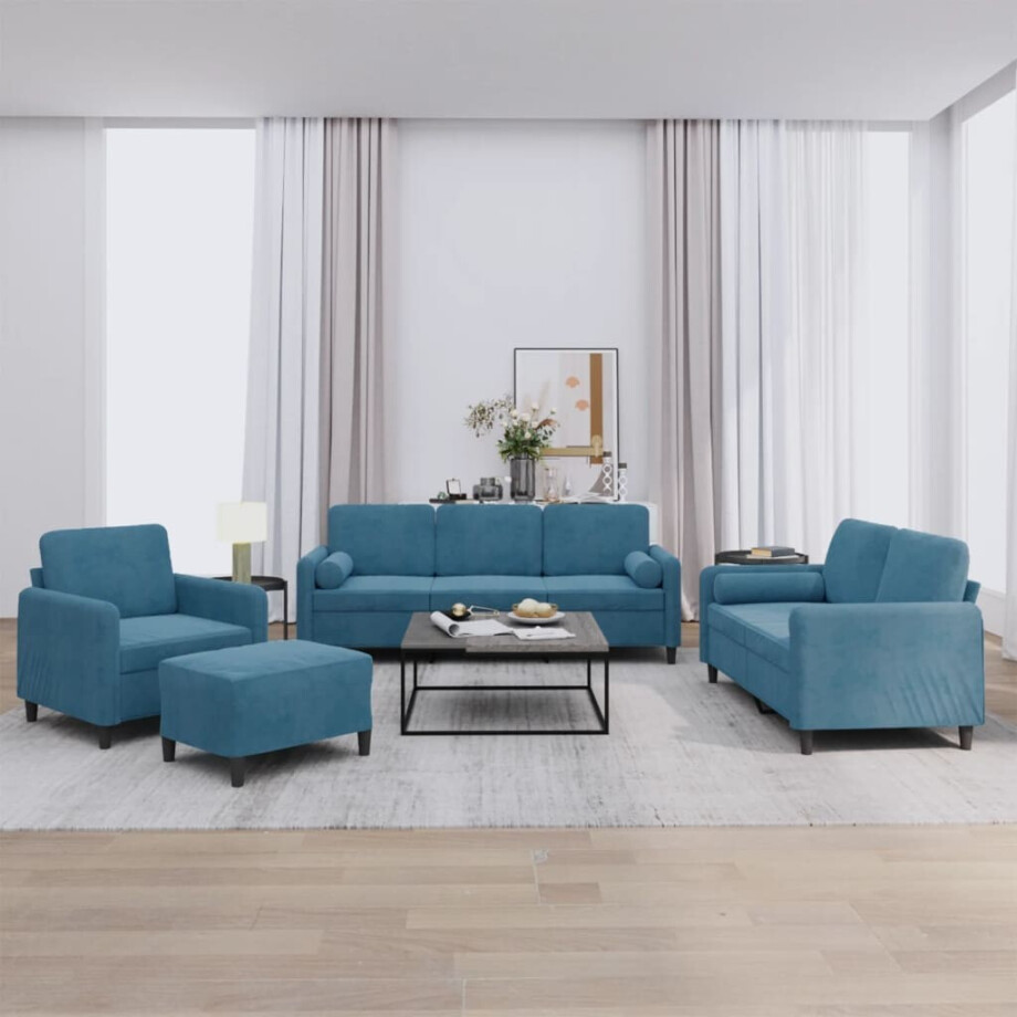 vidaXL 4-delige Loungeset met kussens fluweel blauw vidaXL 4-delige Loungeset met kussens fluweel blauw afbeelding 1