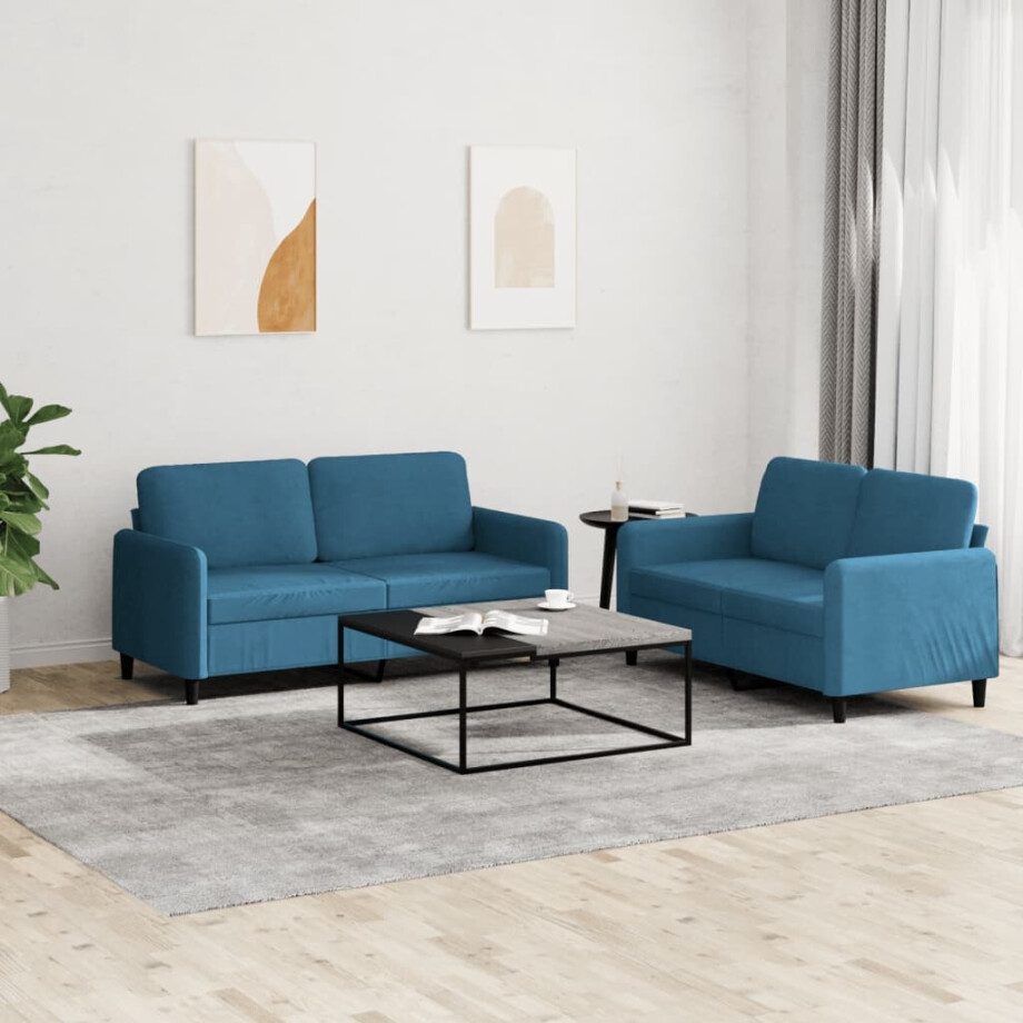 vidaXL 2-delige Loungeset fluweel blauw vidaXL 2-delige Loungeset fluweel blauw afbeelding 1