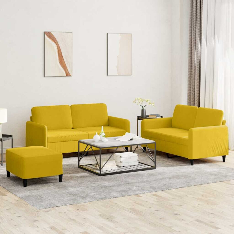 vidaXL 3-delige Loungeset fluweel geel vidaXL 3-delige Loungeset fluweel geel afbeelding 1