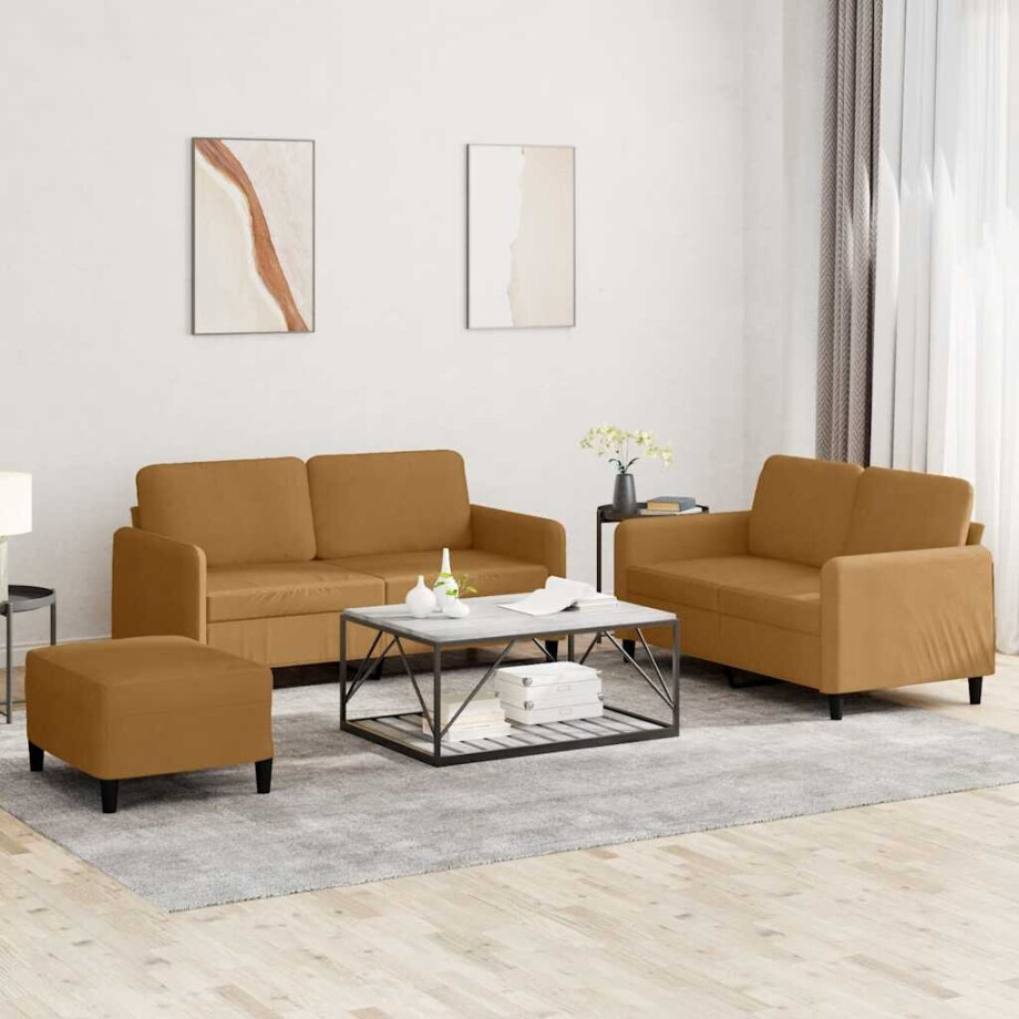 vidaXL 3-delige Loungeset fluweel bruin afbeelding 1