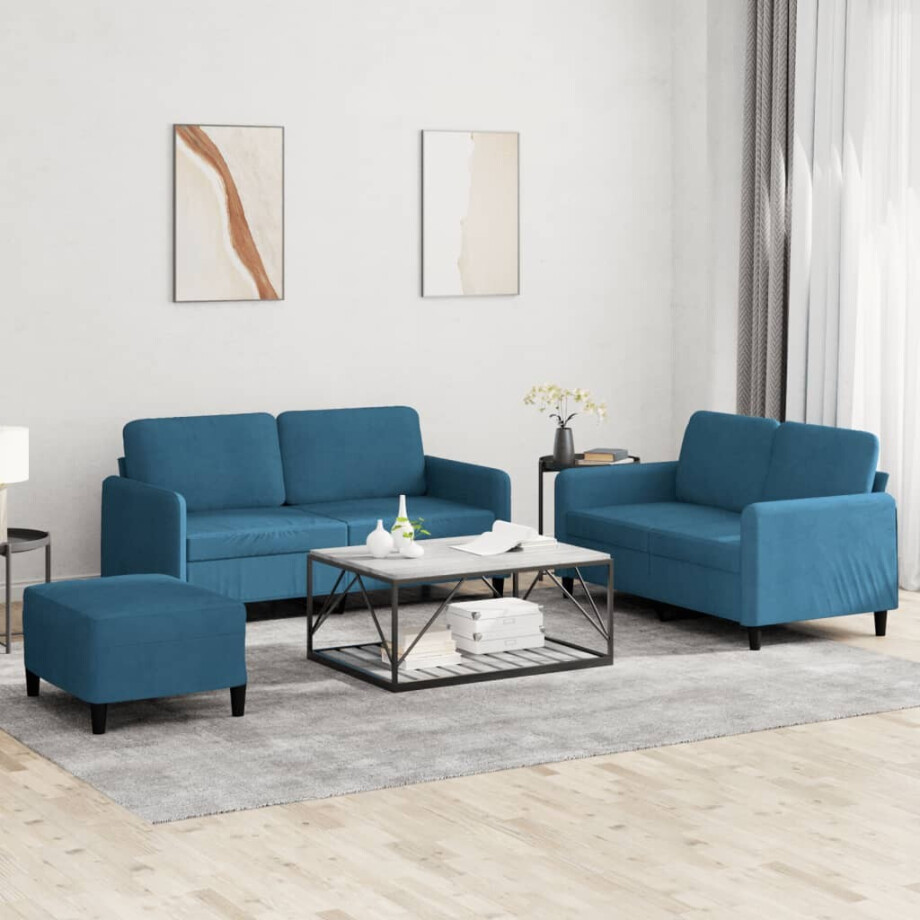 vidaXL 3-delige Loungeset fluweel blauw vidaXL 3-delige Loungeset fluweel blauw afbeelding 1