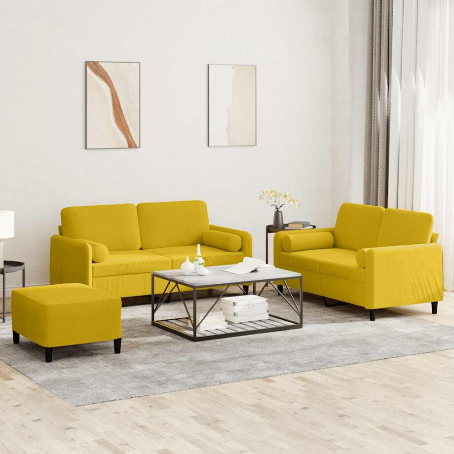 vidaXL 3-delige Loungeset met kussens fluweel geel vidaXL 3-delige Loungeset met kussens fluweel geel afbeelding 1