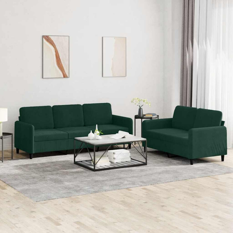vidaXL 2-delige Loungeset fluweel donkergroen afbeelding 1
