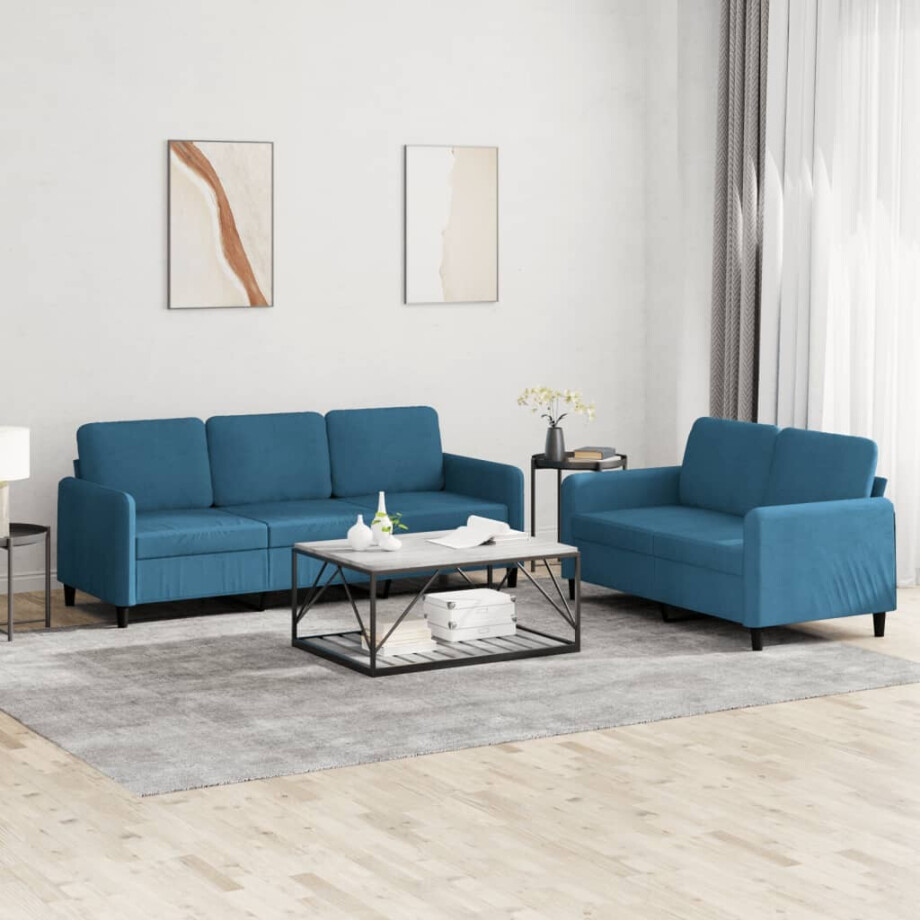 vidaXL 2-delige Loungeset fluweel blauw vidaXL 2-delige Loungeset fluweel blauw afbeelding 1
