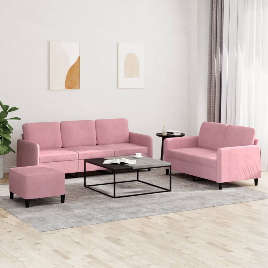 vidaXL 3-delige Loungeset fluweel roze vidaXL 3-delige Loungeset fluweel roze afbeelding 1