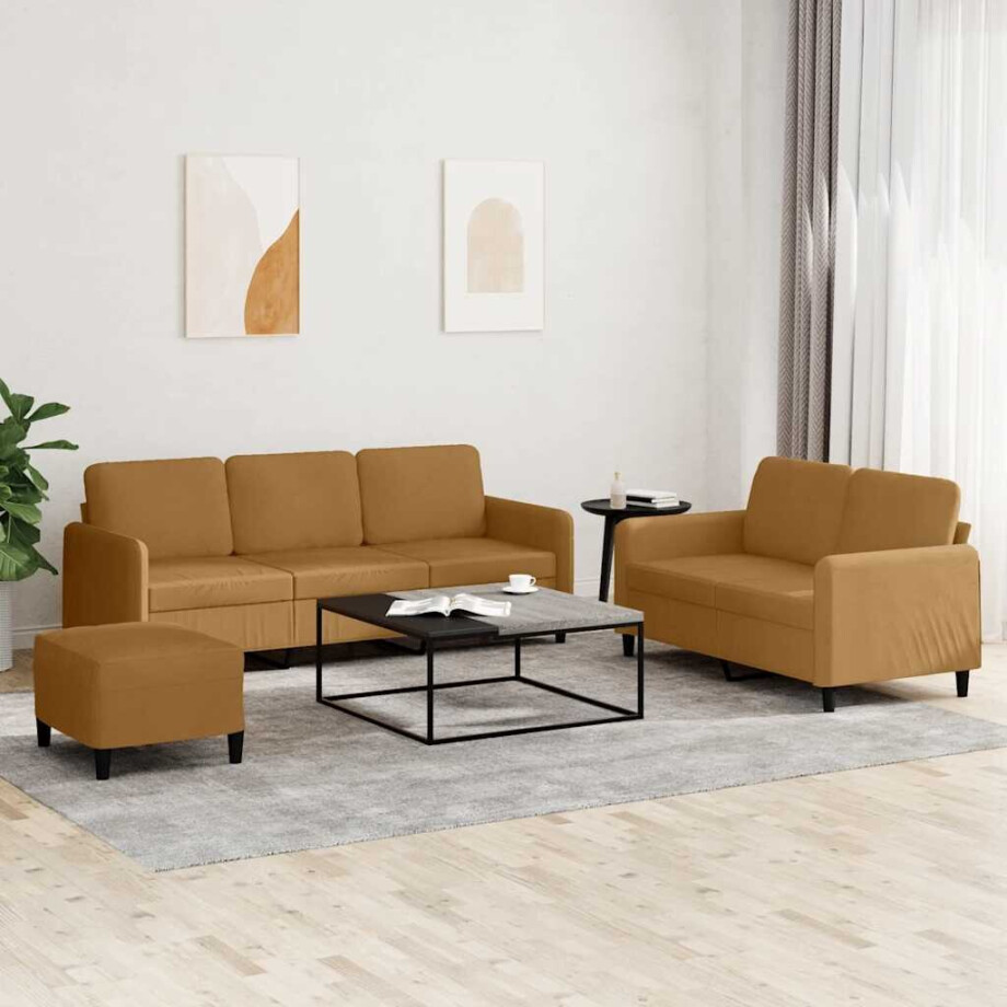 vidaXL 3-delige Loungeset fluweel bruin afbeelding 1