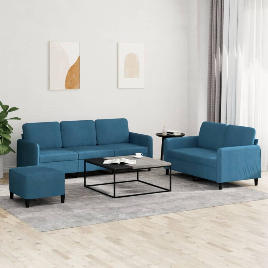 vidaXL 3-delige Loungeset fluweel blauw vidaXL 3-delige Loungeset fluweel blauw afbeelding 1