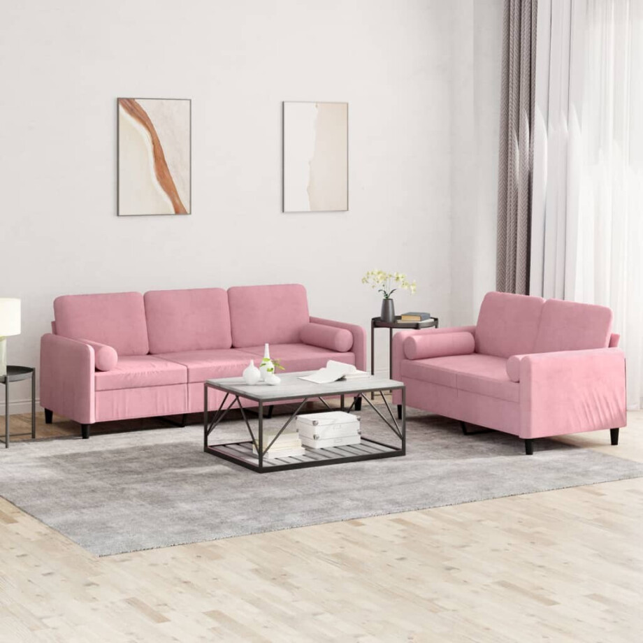 vidaXL 2-delige Loungeset met kussens fluweel roze vidaXL 2-delige Loungeset met kussens fluweel roze afbeelding 1