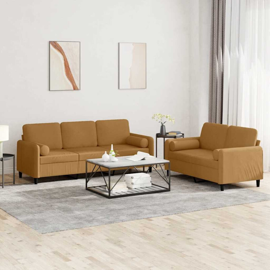 vidaXL 2-delige Loungeset met kussens fluweel bruin vidaXL 2-delige Loungeset met kussens fluweel bruin afbeelding 1