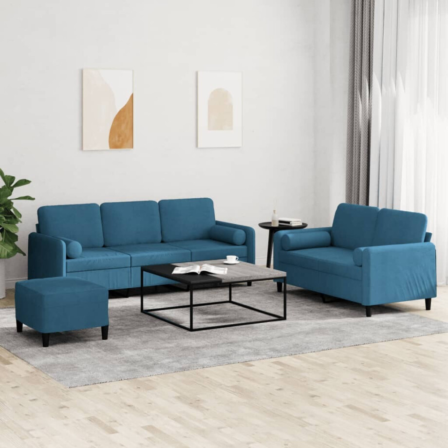 vidaXL 3-delige Loungeset met kussens fluweel blauw vidaXL 3-delige Loungeset met kussens fluweel blauw afbeelding 1