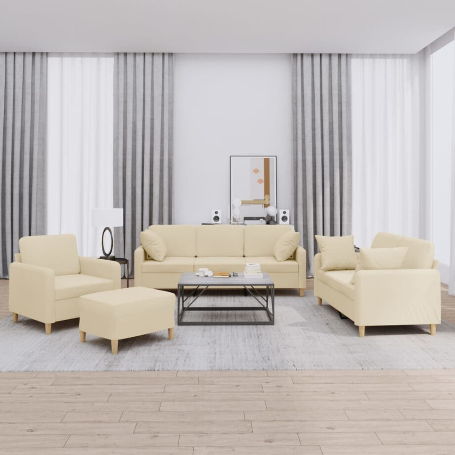 vidaXL 4-delige Loungeset met kussens stof crèmekleurig vidaXL 4-delige Loungeset met kussens stof crèmekleurig afbeelding 1