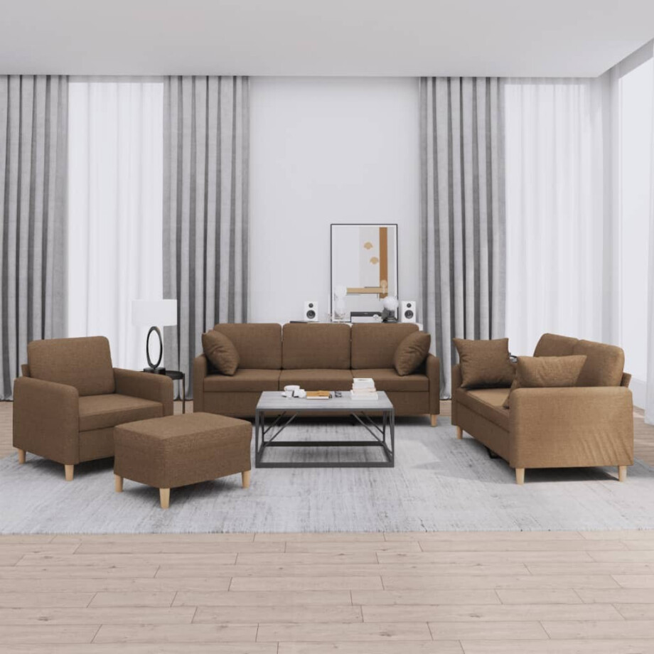 vidaXL 4-delige Loungeset met kussens stof bruin vidaXL 4-delige Loungeset met kussens stof bruin afbeelding 1