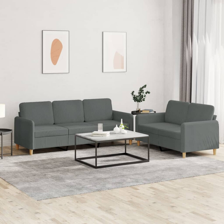 vidaXL 2-delige Loungeset met kussens stof donkergrijs vidaXL 2-delige Loungeset met kussens stof donkergrijs afbeelding 1