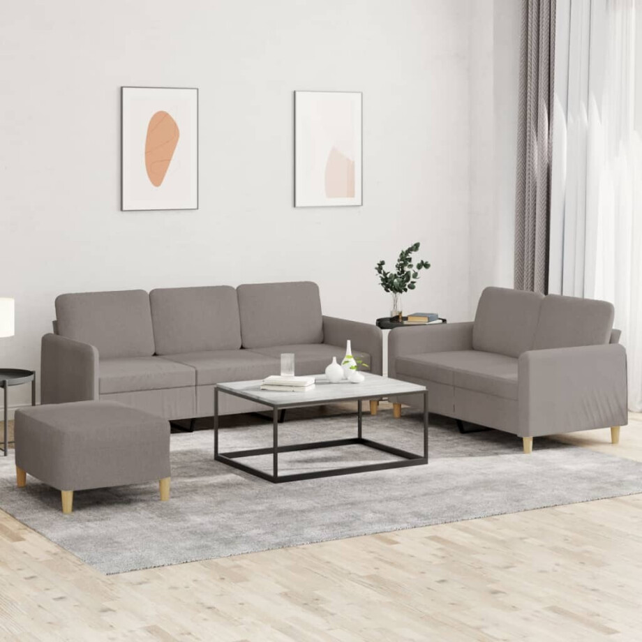vidaXL 3-delige Loungeset met kussens stof taupe afbeelding 1