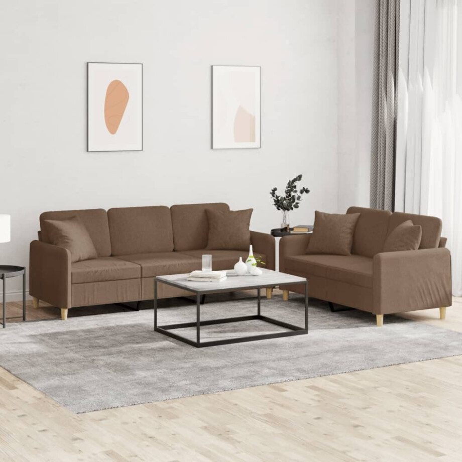 vidaXL 2-delige Loungeset met kussens stof bruin vidaXL 2-delige Loungeset met kussens stof bruin afbeelding 1