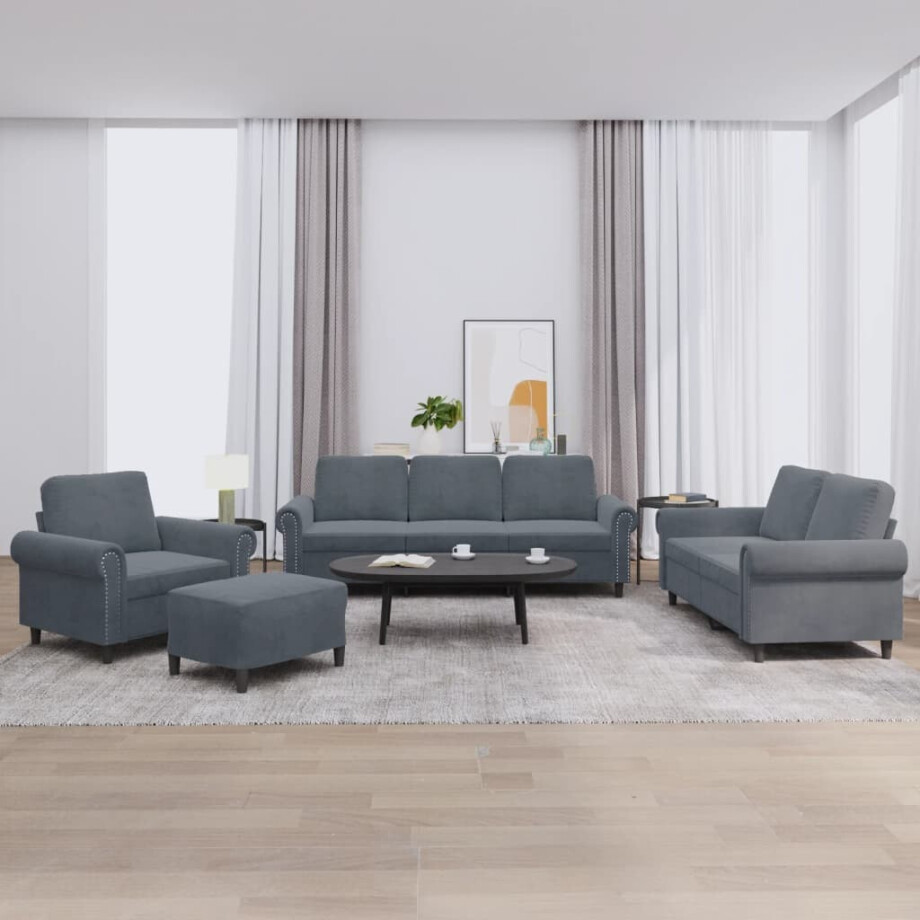 vidaXL 4-delige Loungeset met kussens fluweel donkergrijs vidaXL 4-delige Loungeset met kussens fluweel donkergrijs afbeelding 1