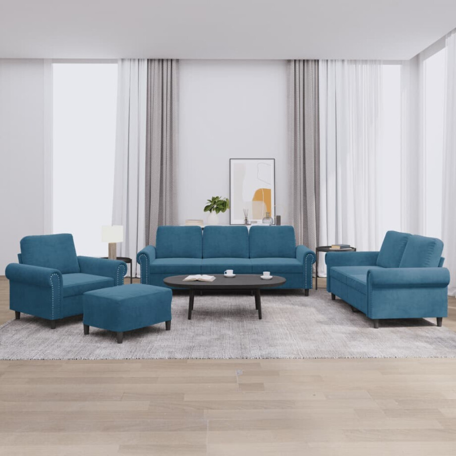 vidaXL 4-delige Loungeset met kussens fluweel blauw vidaXL 4-delige Loungeset met kussens fluweel blauw afbeelding 1
