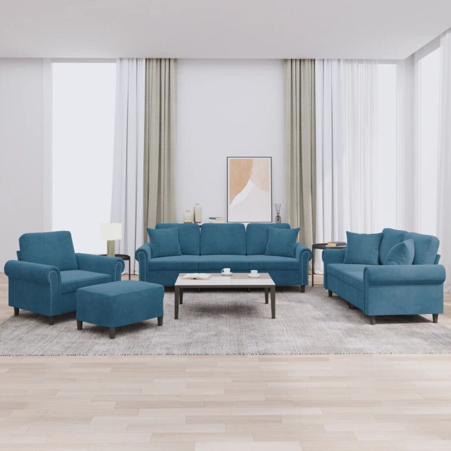 vidaXL 4-delige Loungeset met kussens fluweel blauw vidaXL 4-delige Loungeset met kussens fluweel blauw afbeelding 1