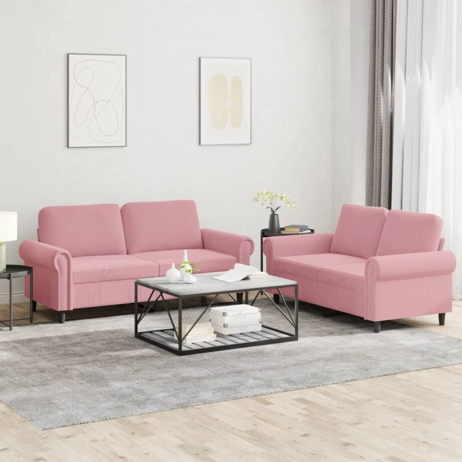 vidaXL 2-delige Loungeset met kussens fluweel roze afbeelding 1