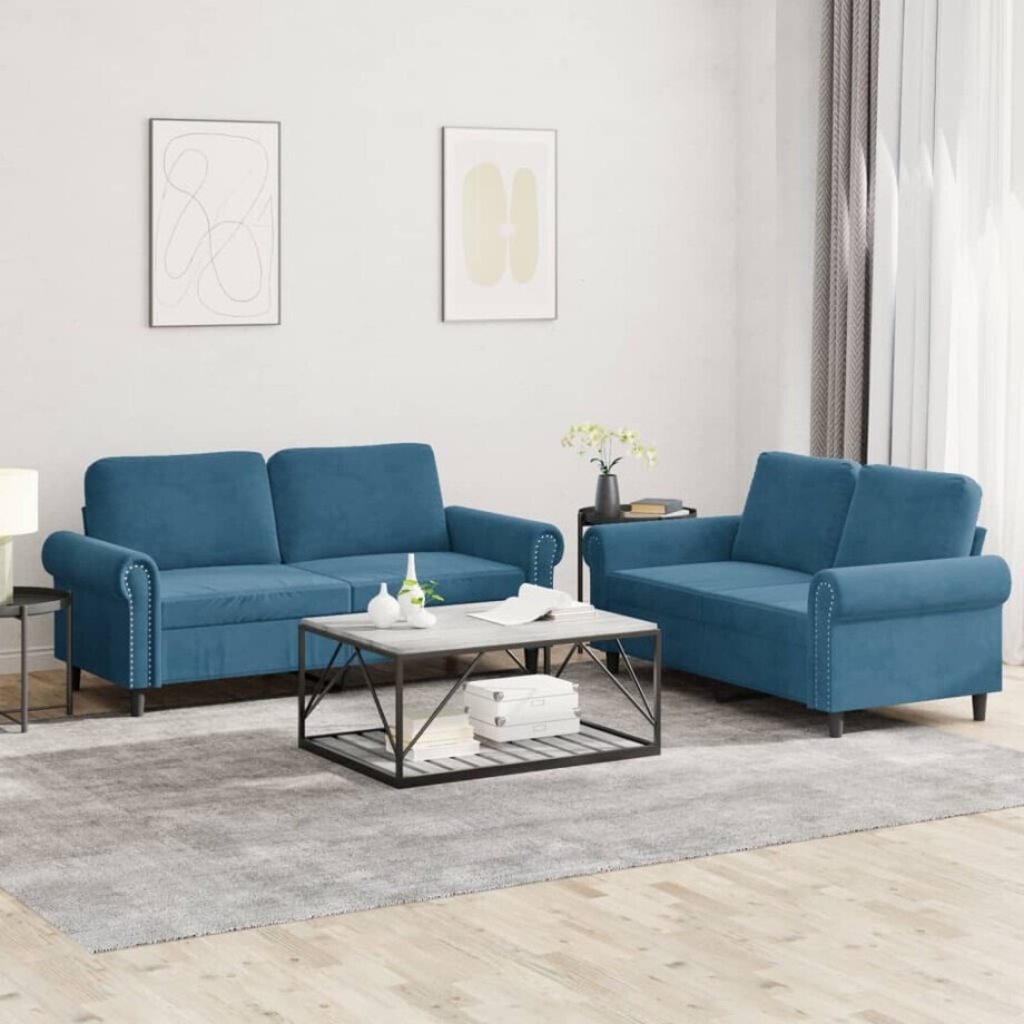 vidaXL 2-delige Loungeset met kussens fluweel blauw vidaXL 2-delige Loungeset met kussens fluweel blauw afbeelding 1