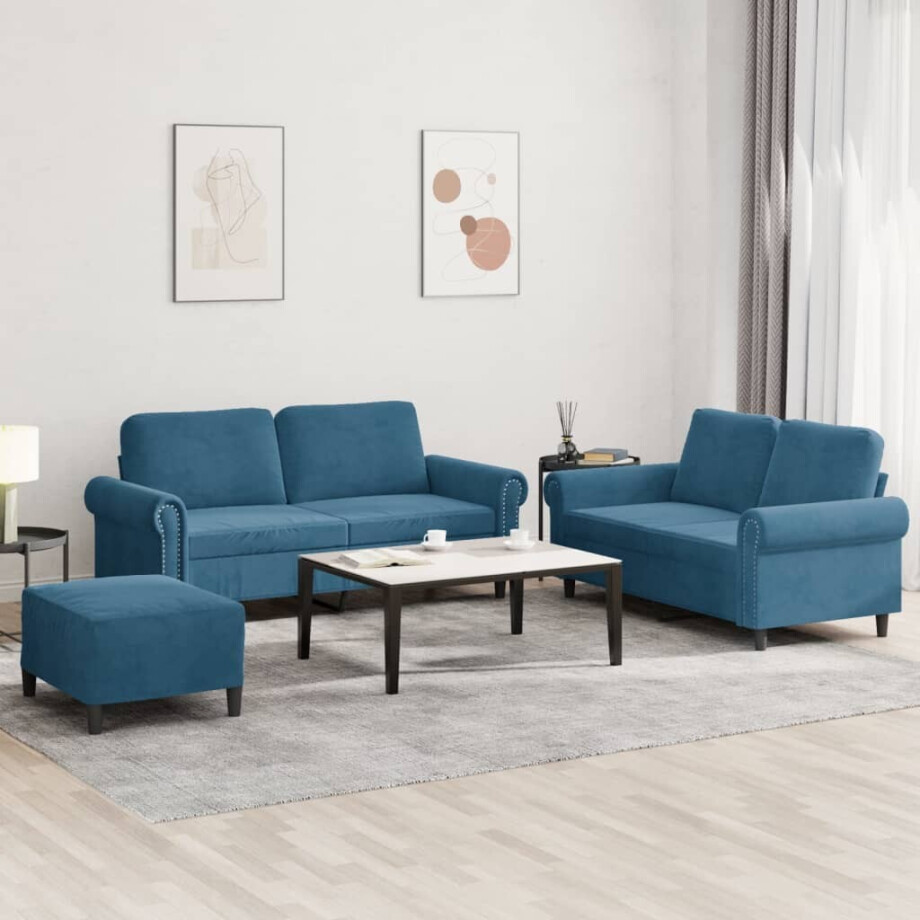 vidaXL 3-delige Loungeset met kussens fluweel blauw vidaXL 3-delige Loungeset met kussens fluweel blauw afbeelding 1