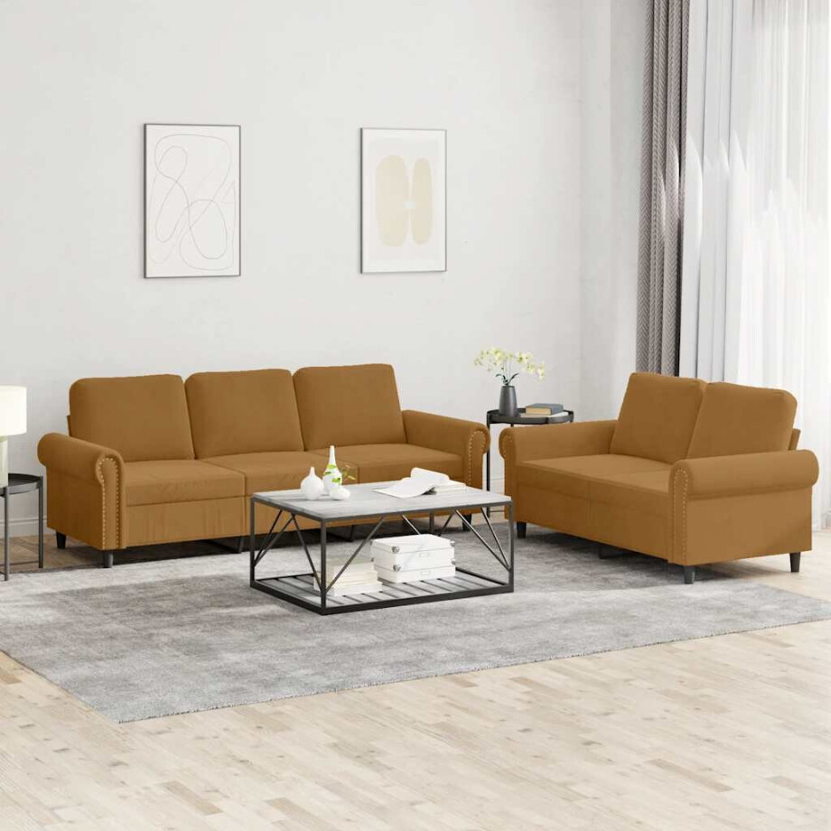 vidaXL 2-delige Loungeset met kussens fluweel bruin vidaXL 2-delige Loungeset met kussens fluweel bruin afbeelding 1