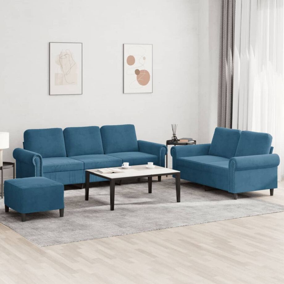 vidaXL 3-delige Loungeset met kussens fluweel blauw vidaXL 3-delige Loungeset met kussens fluweel blauw afbeelding 1