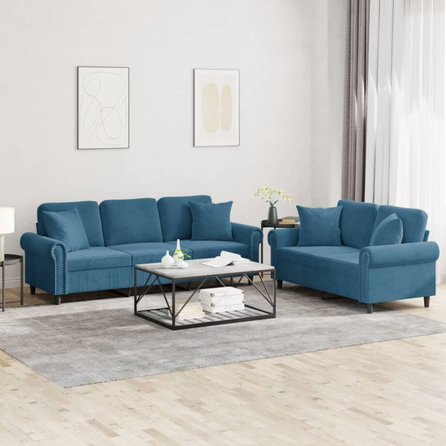 vidaXL 2-delige Loungeset met kussens fluweel blauw vidaXL 2-delige Loungeset met kussens fluweel blauw afbeelding 1