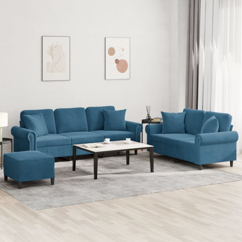 vidaXL 3-delige Loungeset met kussens fluweel blauw vidaXL 3-delige Loungeset met kussens fluweel blauw afbeelding 1