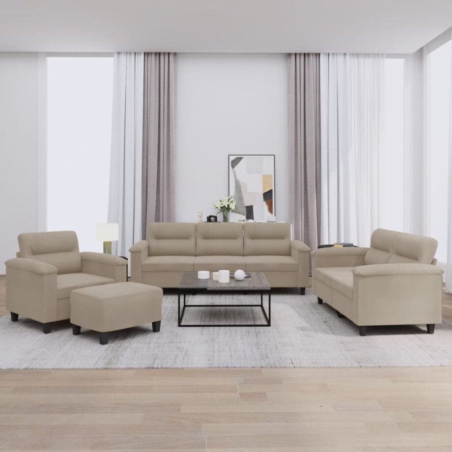 vidaXL 4-delige Loungeset met kussens microvezelstof taupe vidaXL 4-delige Loungeset met kussens microvezelstof taupe afbeelding 1