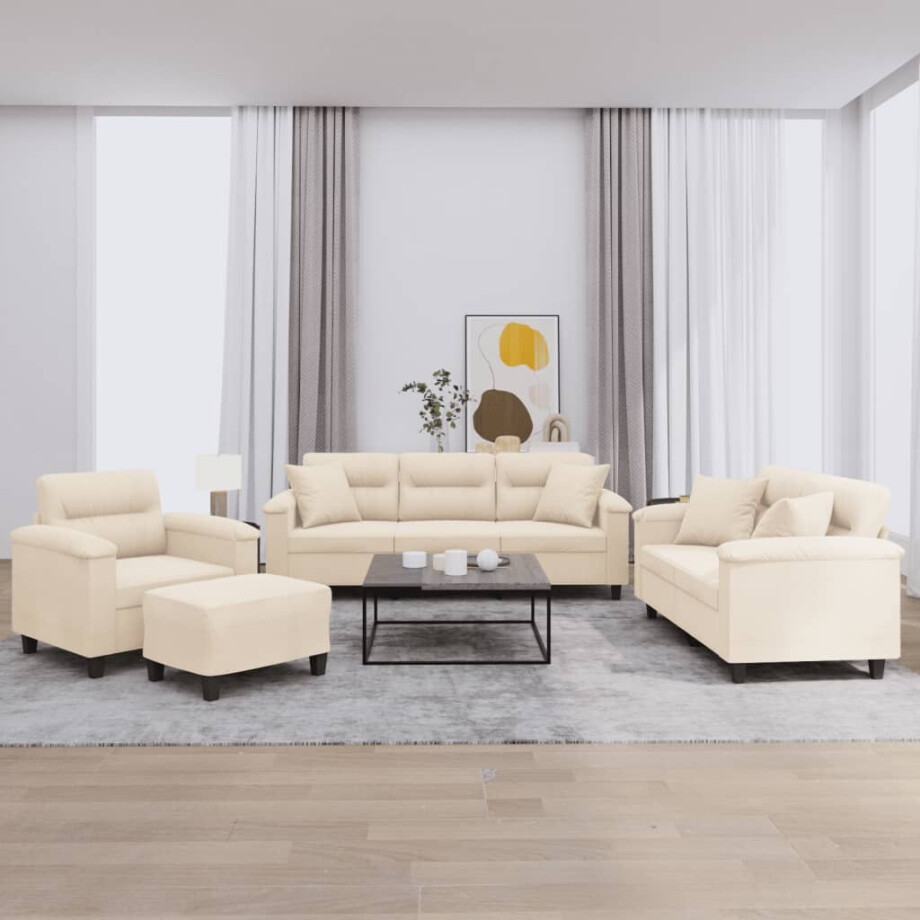 vidaXL 4-delige Loungeset met kussens microvezelstof beige vidaXL 4-delige Loungeset met kussens microvezelstof beige afbeelding 1