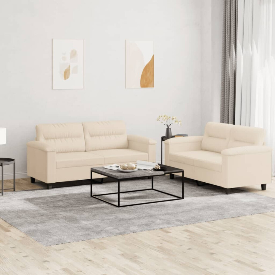 vidaXL 2-delige Loungeset met kussens microvezelstof beige afbeelding 1