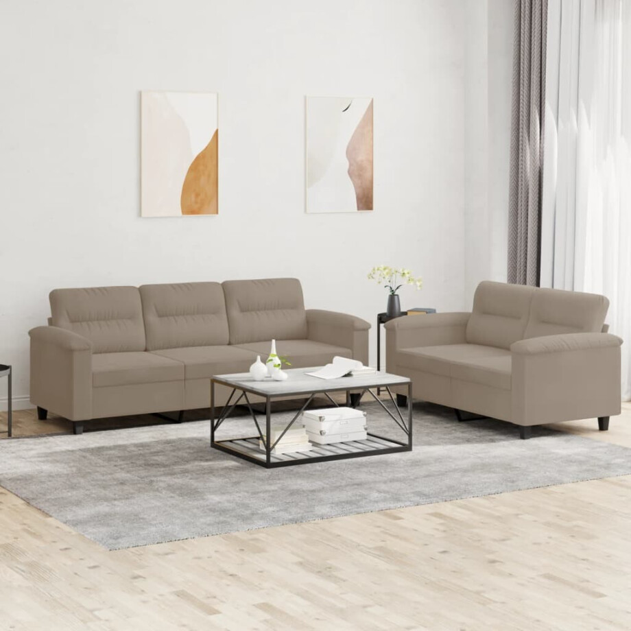 vidaXL 2-delige Loungeset met kussens microvezelstof taupe vidaXL 2-delige Loungeset met kussens microvezelstof taupe afbeelding 1