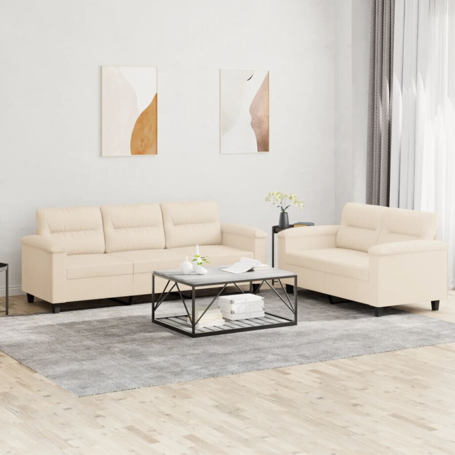 vidaXL 2-delige Loungeset met kussens microvezelstof beige afbeelding 1