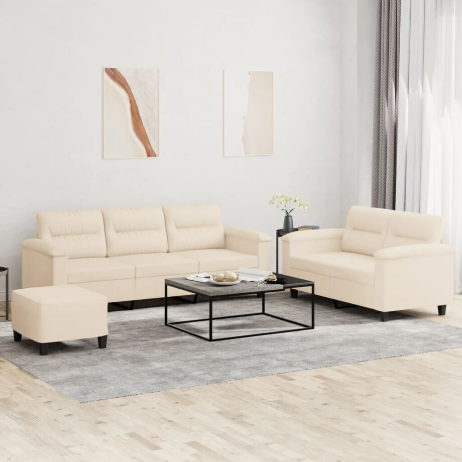 vidaXL 3-delige Loungeset met kussens microvezelstof beige vidaXL 3-delige Loungeset met kussens microvezelstof beige afbeelding 1
