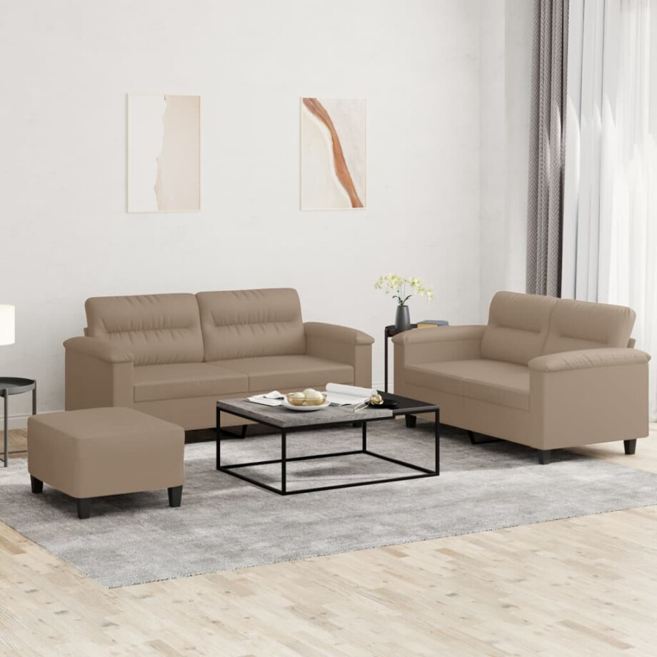 vidaXL 3-delige Loungeset met kussens kunstleer cappuccino vidaXL 3-delige Loungeset met kussens kunstleer cappuccino afbeelding 1