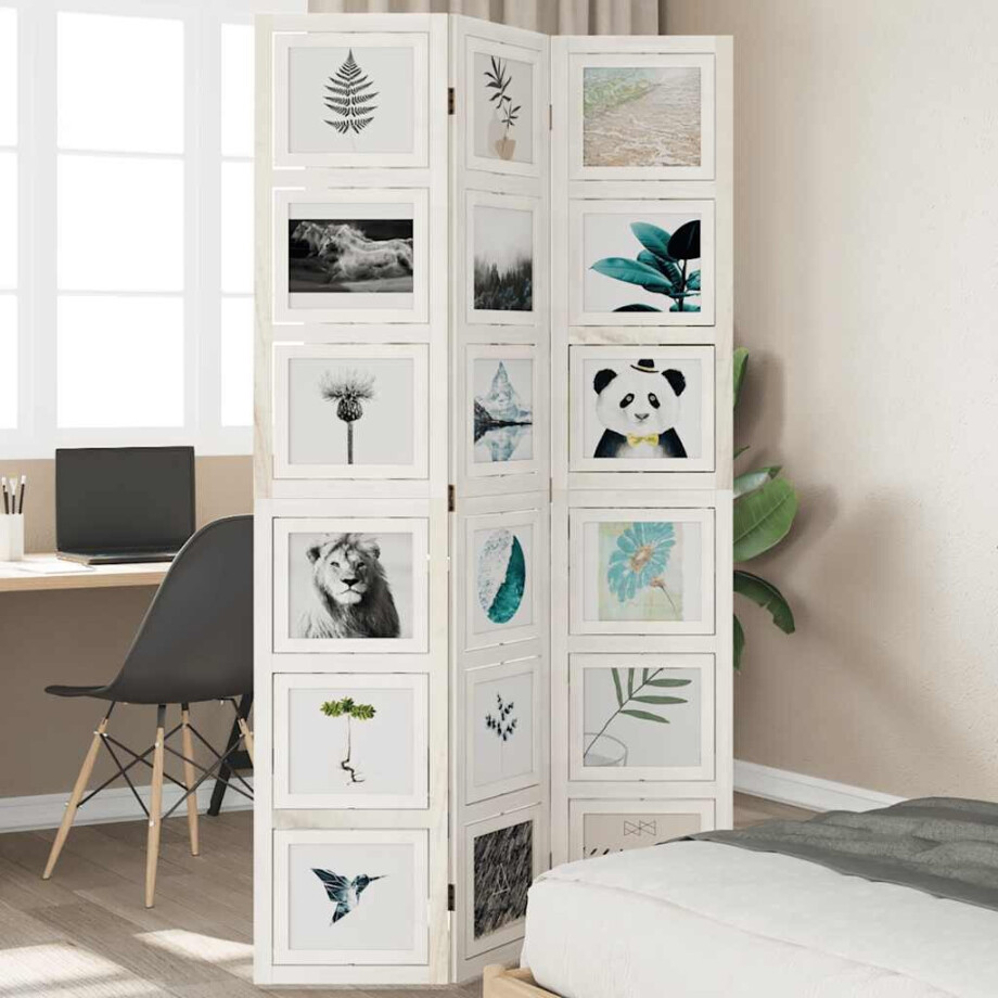 vidaXL Kamerscherm met 3 panelen massief paulowniahout wit vidaXL Kamerscherm met 3 panelen massief paulowniahout wit afbeelding 1