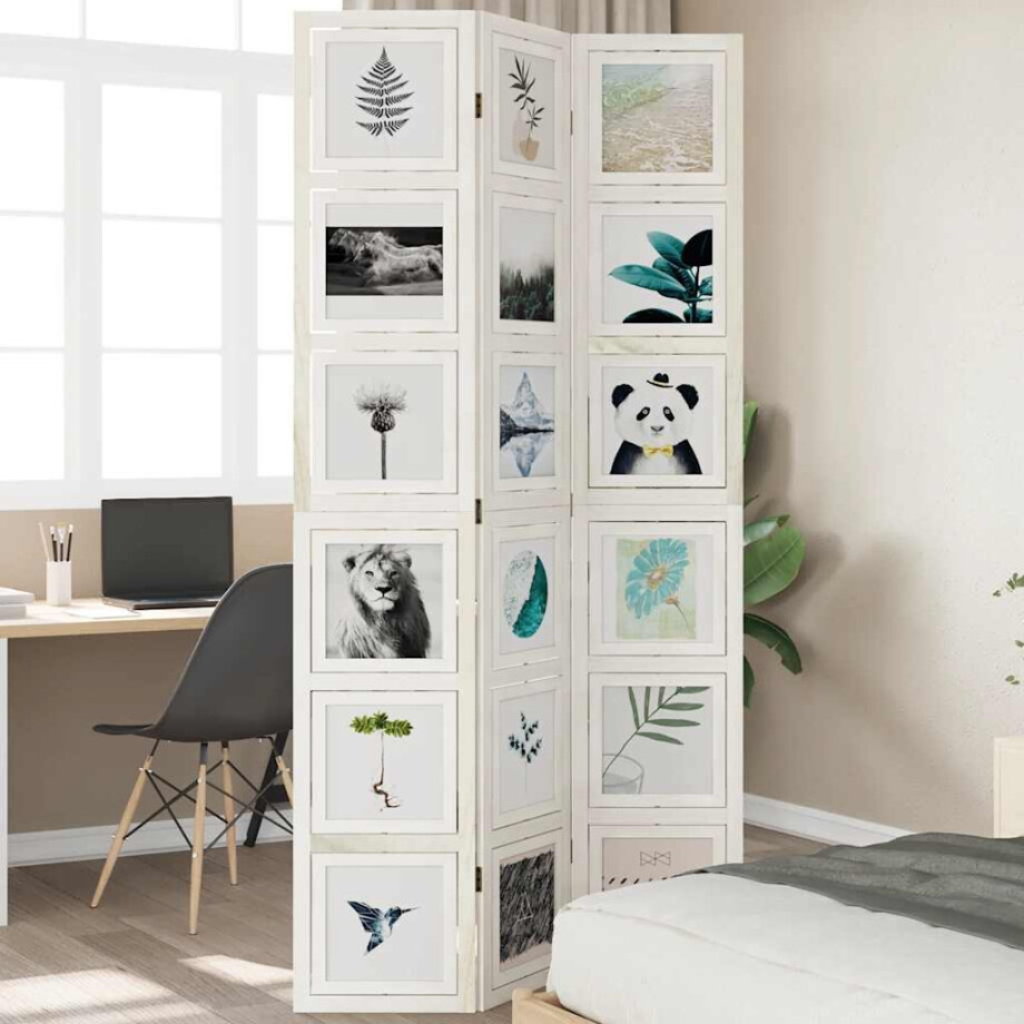 vidaXL Kamerscherm met 3 panelen massief paulowniahout wit vidaXL Kamerscherm met 3 panelen massief paulowniahout wit afbeelding 1