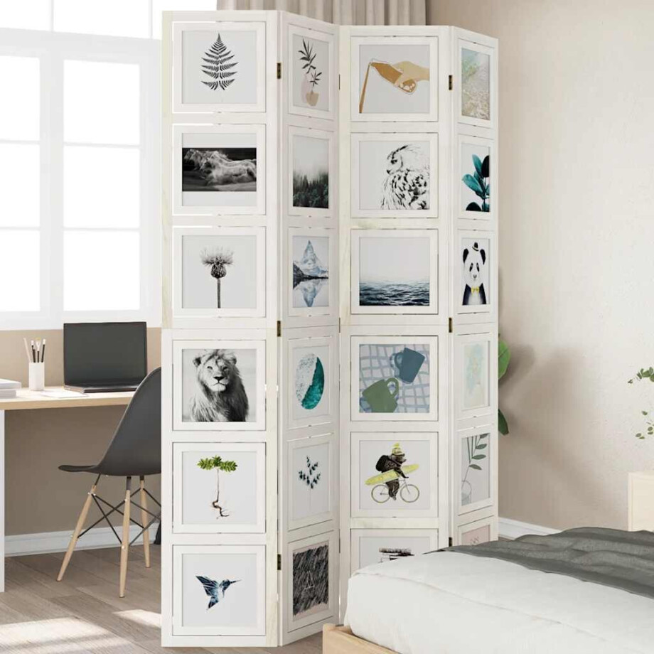 vidaXL Kamerscherm met 4 panelen massief paulowniahout wit vidaXL Kamerscherm met 4 panelen massief paulowniahout wit afbeelding 1