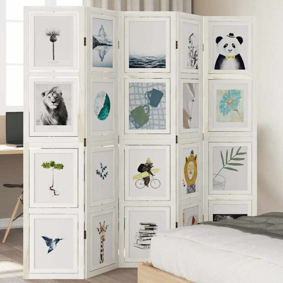 vidaXL Kamerscherm met 5 panelen massief paulowniahout wit vidaXL Kamerscherm met 5 panelen massief paulowniahout wit afbeelding 1