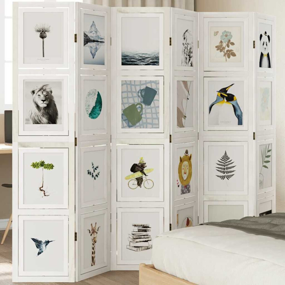 vidaXL Kamerscherm met 6 panelen massief paulowniahout wit afbeelding 1