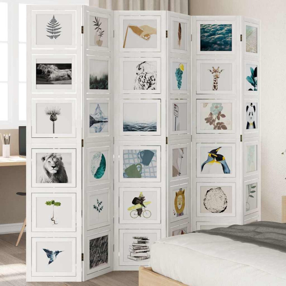 vidaXL Kamerscherm met 6 panelen massief paulowniahout wit afbeelding 1