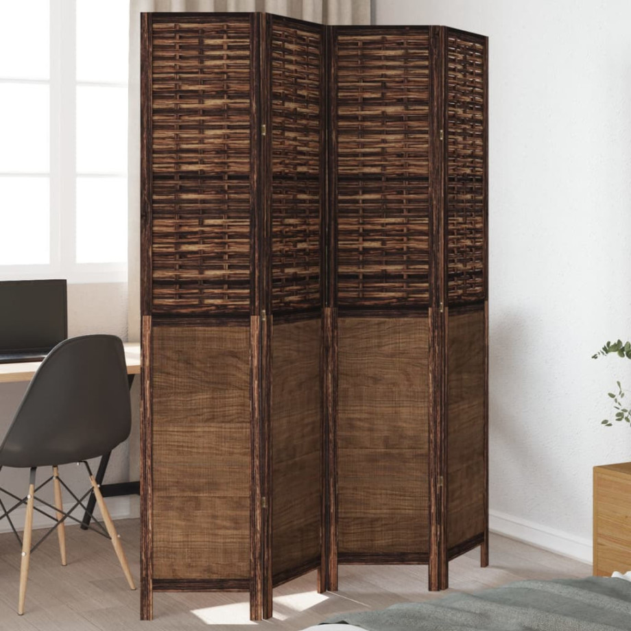 vidaXL Kamerscherm met 4 panelen massief paulowniahout donkerbruin afbeelding 1