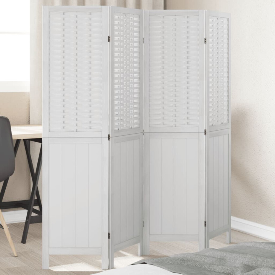 vidaXL Kamerscherm met 4 panelen massief paulowniahout wit afbeelding 1