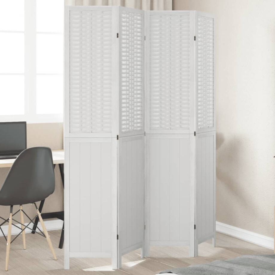 vidaXL Kamerscherm met 4 panelen massief paulowniahout wit afbeelding 1