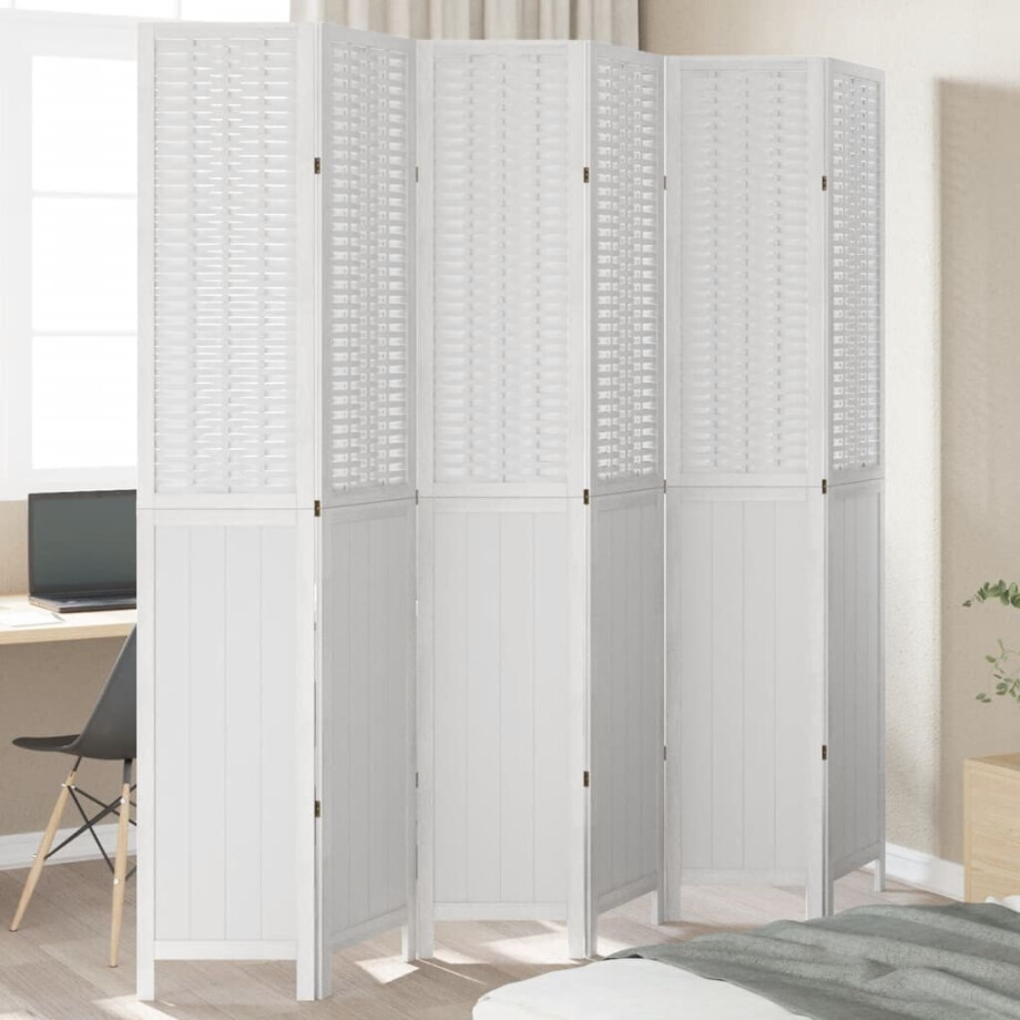 vidaXL Kamerscherm met 6 panelen massief paulowniahout wit vidaXL Kamerscherm met 6 panelen massief paulowniahout wit afbeelding 1