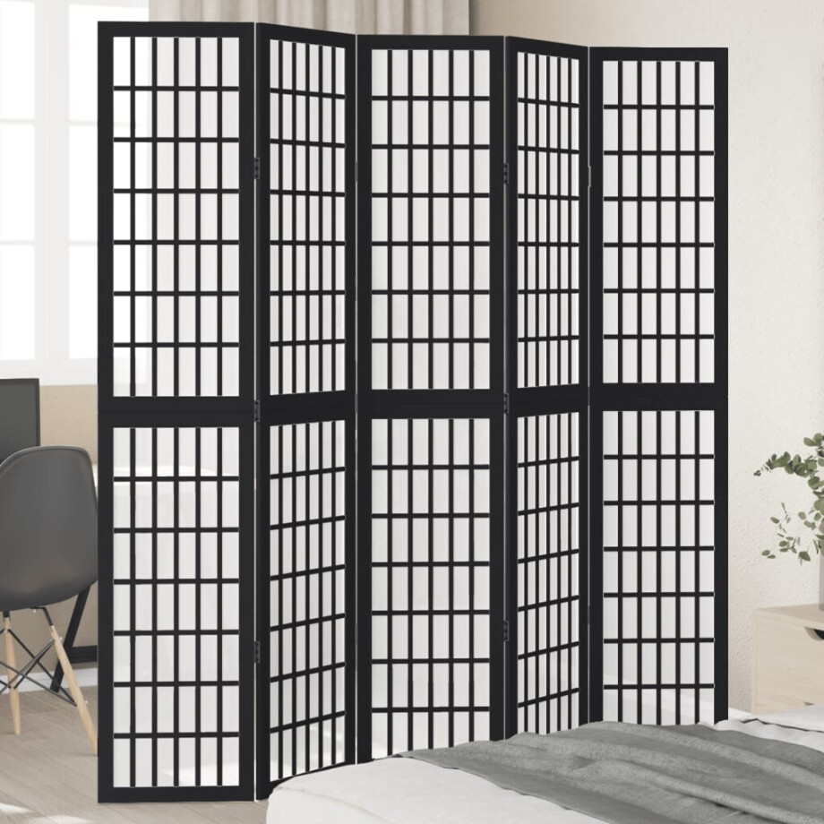 vidaXL Kamerscherm met 5 panelen massief paulowniahout zwart afbeelding 1
