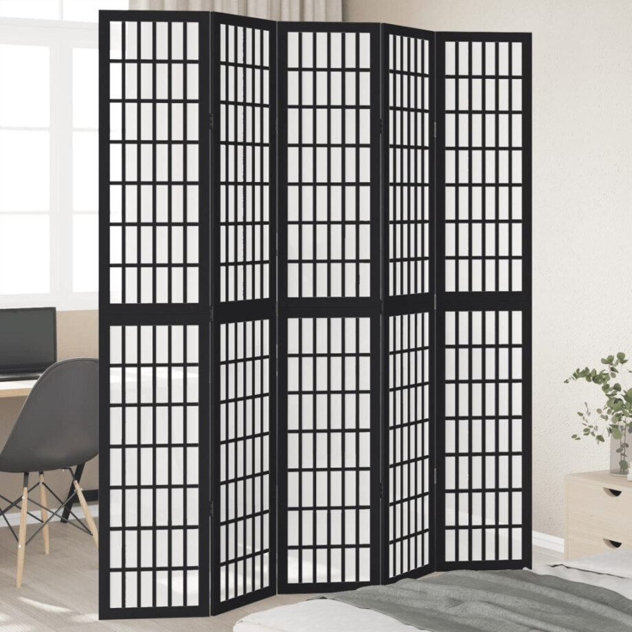 vidaXL Kamerscherm met 5 panelen massief paulowniahout zwart afbeelding 1