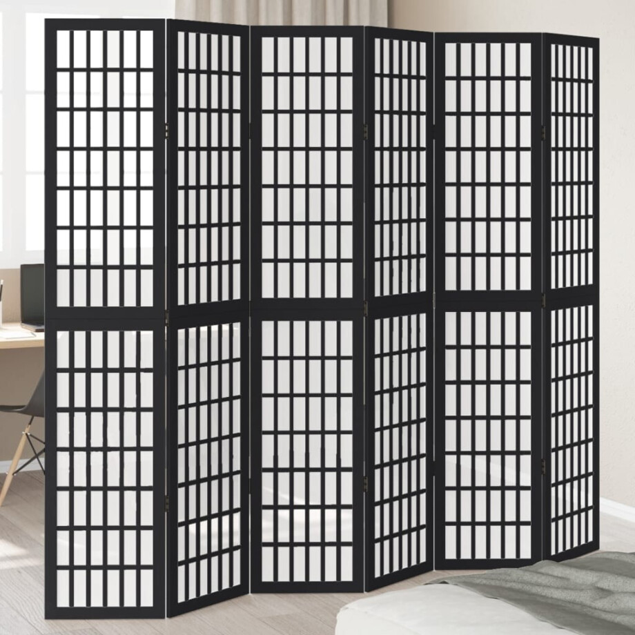 vidaXL Kamerscherm met 6 panelen massief paulowniahout zwart afbeelding 1